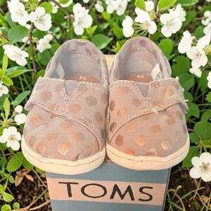 Toms Kids Gray Slip-On Sneakers with Rose Metallic Gold Polka Dots
